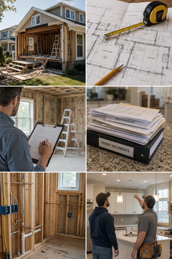 Home renovation project affected by a stop work order requiring permit compliance, inspections, and corrective construction work